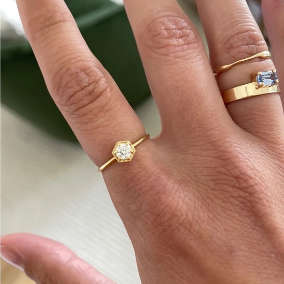 Satomi Kawakita .23ct white diamond Hexagon Ring 18k yellow gold catbird 5.25 - Picture 6 of 6